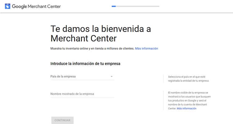 Empresa y país de Venta Merchant Center