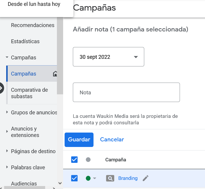 Crear nota a nivel de campaña en Google Ads (464)